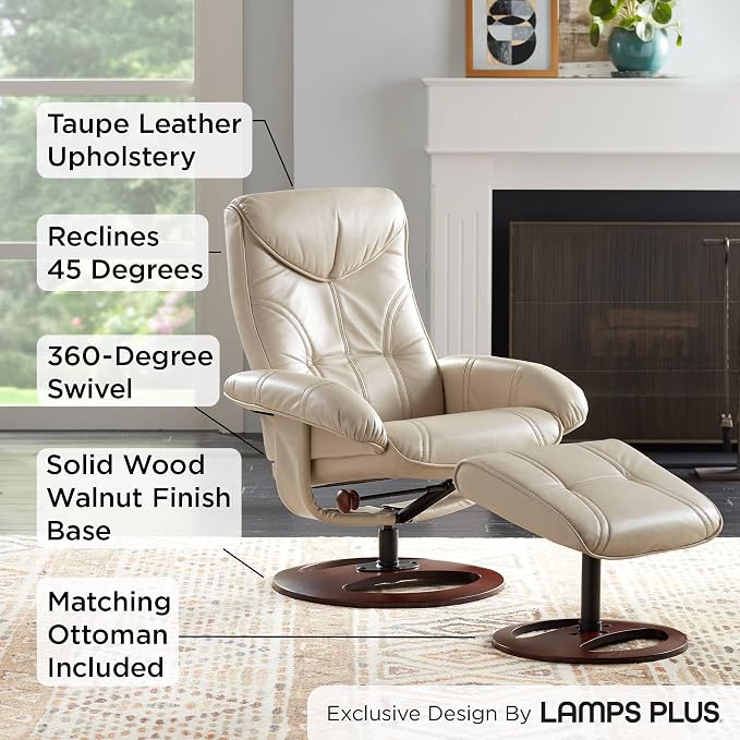 Benchmaster Newport Taupe Swivel Faux Leather Recliner Chair - Image 3