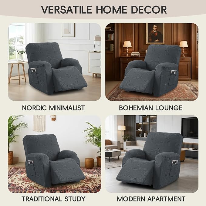 Recliner Chair Covers, 4-Piece Stretch Geometric Strokes Jacquard Reclining - Image 7