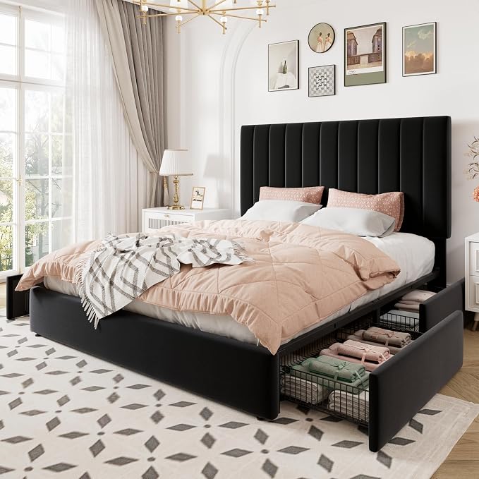 Allewie Full Size Storage Bed Frame, Vertical Channel Tufted Adjustable - Image 9