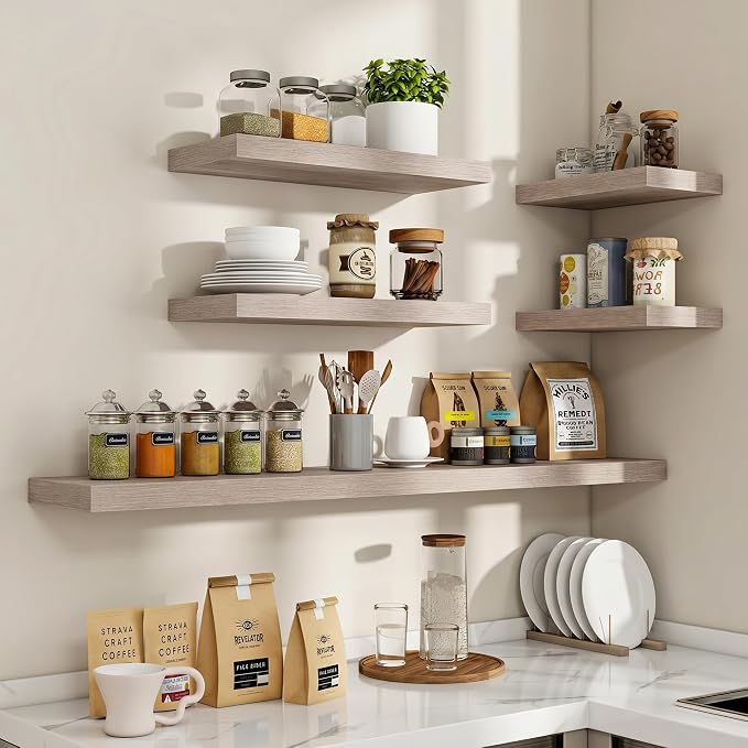 Acovy 16 Inch Floating Shelves, 3D Textured Wood Grain, Wooden Shelves - Image 7