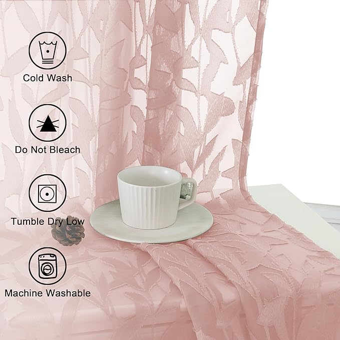 Lecloud Leia Clip Blush Pink Sheer Curtains 84 Inch Length 2 Panels, Jacquard - Image 8