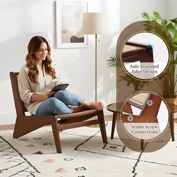 Furlide Rattan Chair 2Pcs, Mid-Century Accent Chair, Rattan Lounge Chair - Image 6