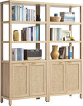 SICOTAS Bookshelf 5 Tier Book Shelf Rattan Boho 71" Tall Bookcase by SICOTAS