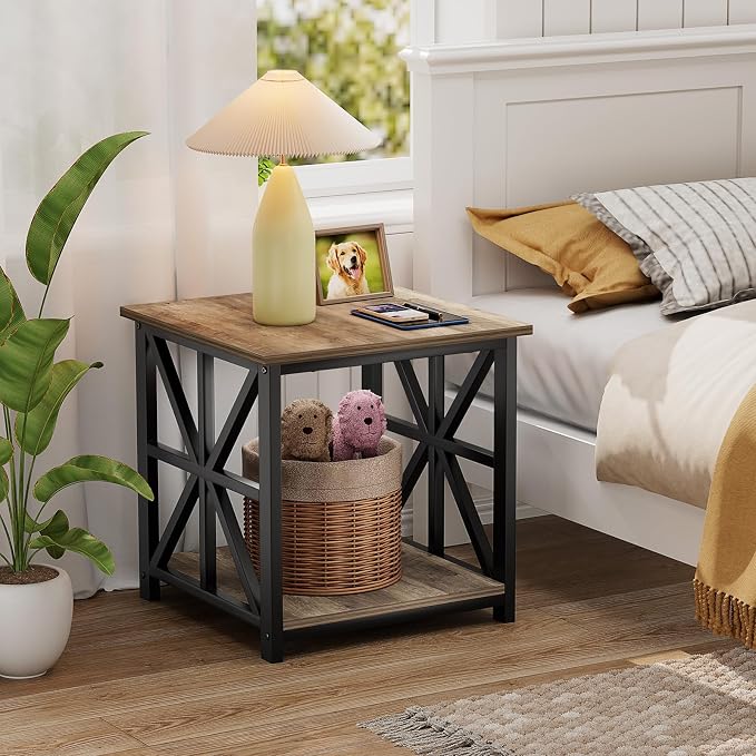 GreenForest End Table with 2-Tier Storage Shelf, 19.7 inch Side Table - Image 9