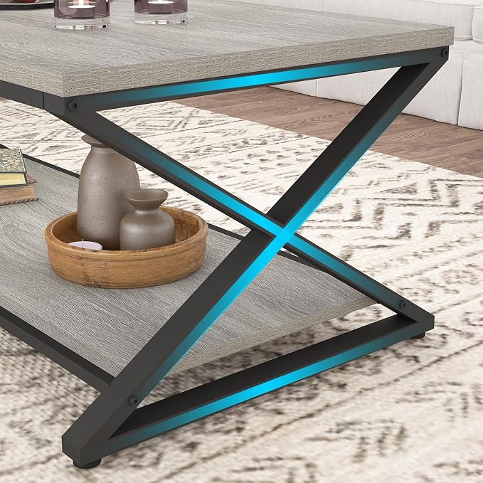 HSH Rustic Grey Coffee Table, Modern Minimalist Living Room Table - Image 7