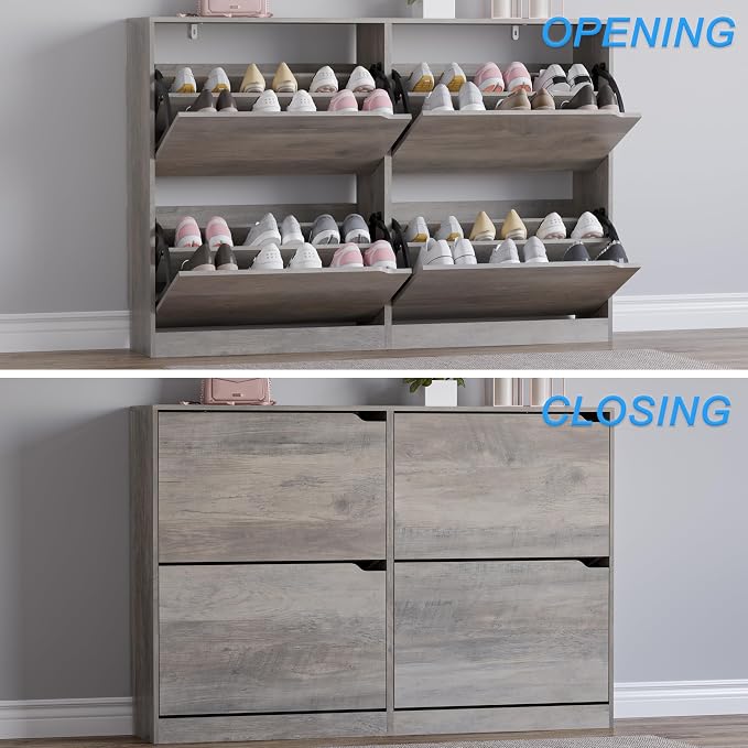 BORNOON Shoe Cabinet with 4 Flip Drawers, Narrow Hidden Shoe Storage Cabinet - Image 5