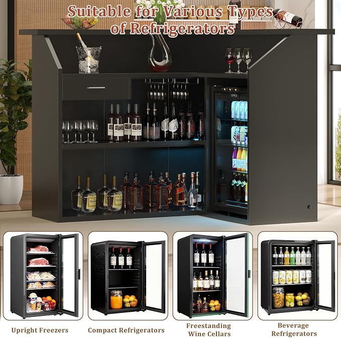L-Shaped Home Bar Unit with Power Outlet, 4-Tier Corner Liquor Bar Cabinet with - Image 8