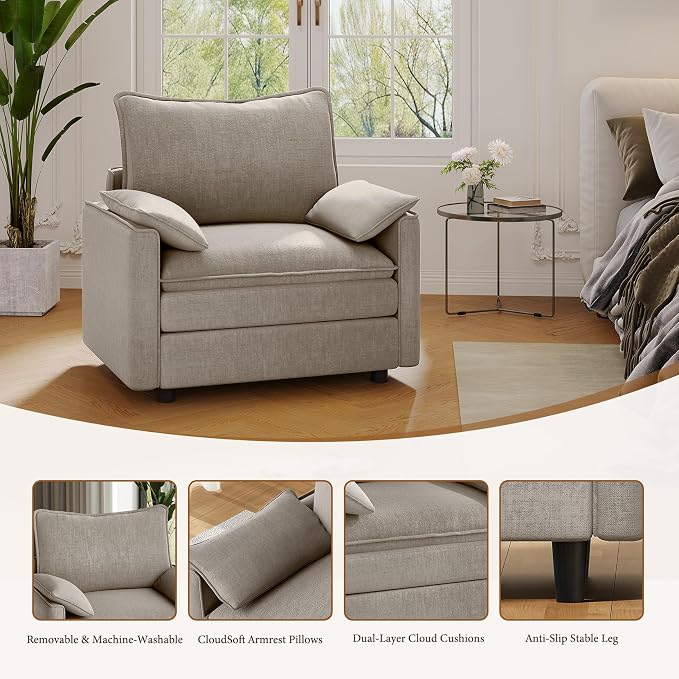 Vesgantti 40" Single Seat Sofa, Comfy Cloud Couch Deep Seat Upholstered Couch - Image 4