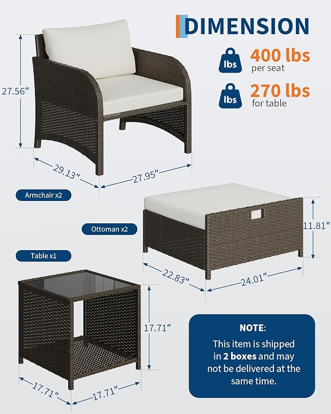 Garvee 5-Piece Outdoor Patio Conversation Set, PE Rattan Wicker Patio Furniture - Image 6