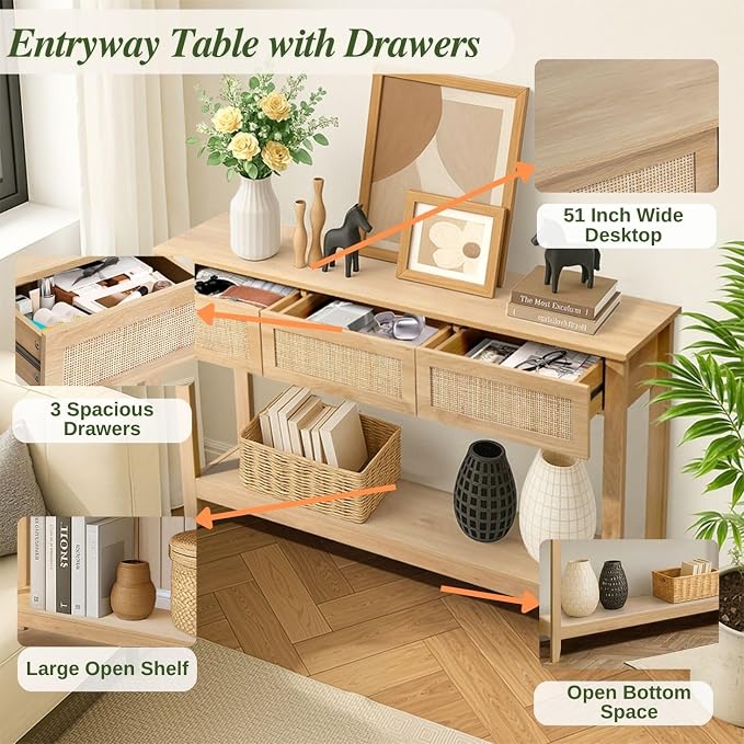 Karl home Console Table, Rattan Entryway Table - Image 4