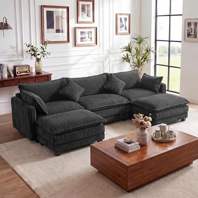 Vesgantti 109" U Shaped Cloud Sectional Sofa, Comfy Corduroy Upholstered by Vesgantti