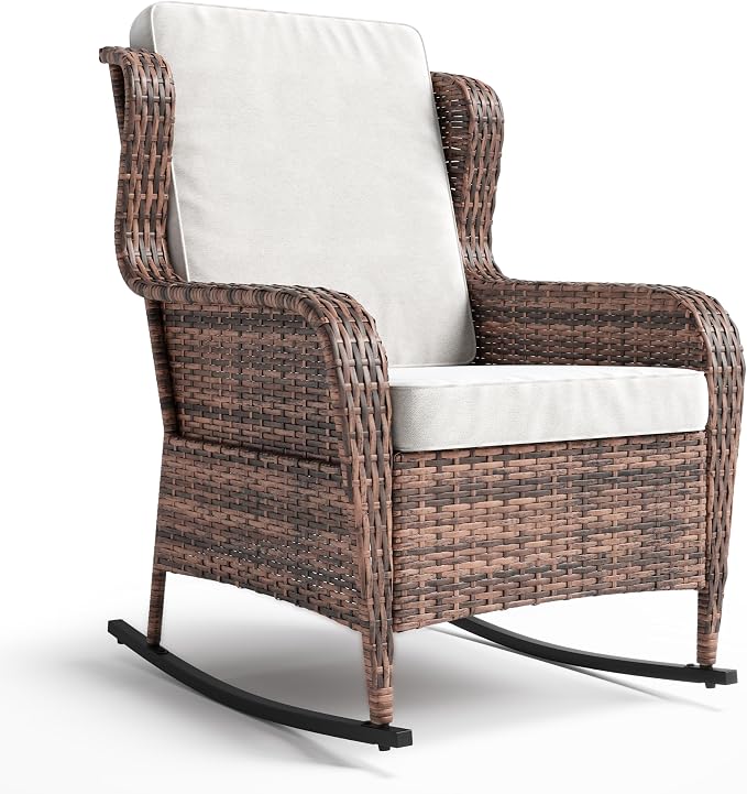 Garvee Outdoor Wicker Rocking Chair, 1 Piece Outdoor Rocking Chair, All Weather by Garvee