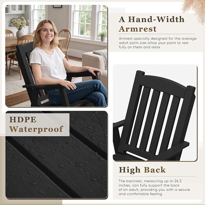 Greesum Set of 2 Outdoor Rocking Chair, 300lbs All-Weather Patio Rocker - Image 5