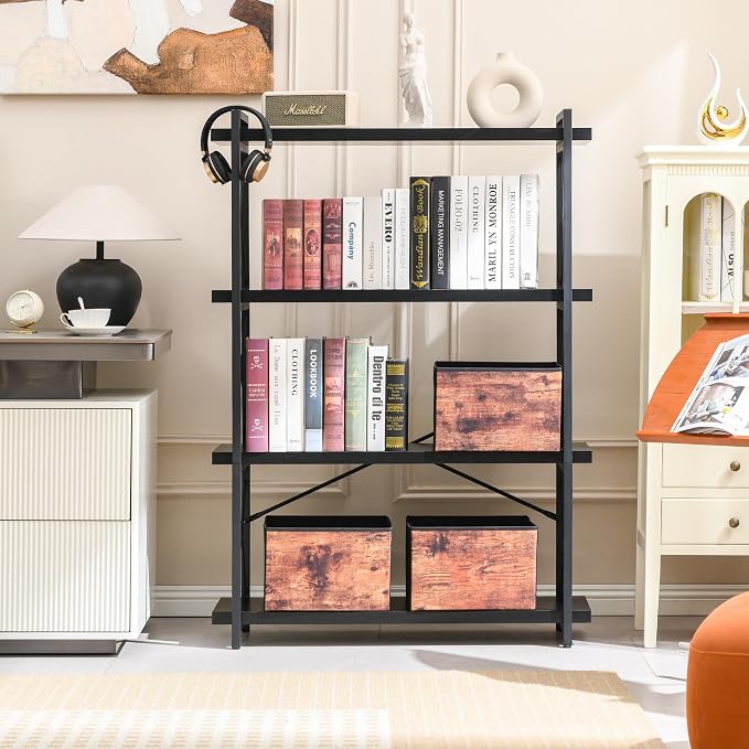 HCHQHS Bookshelf, 4-Tier Industrial Bookcase, Freestanding Tall Bookshelves - Image 7