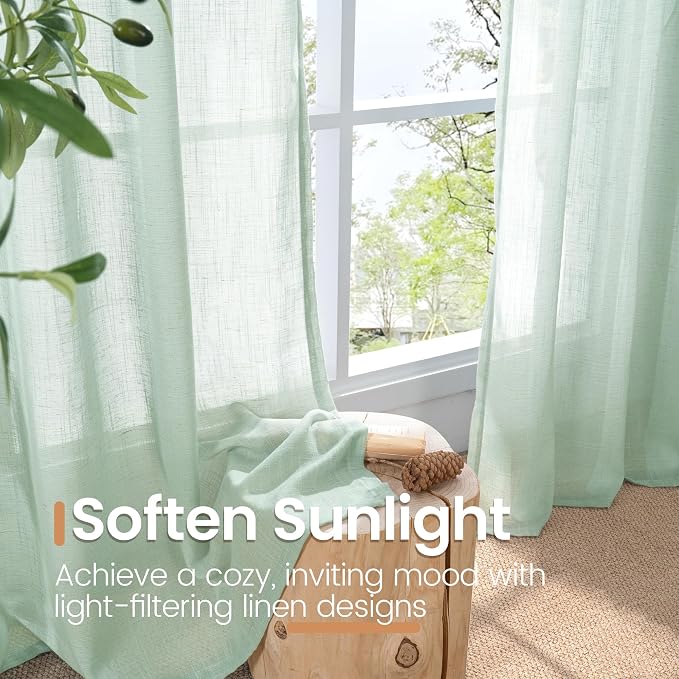 BGment 40 Inch Length Light Green Linen Curtains - Image 5