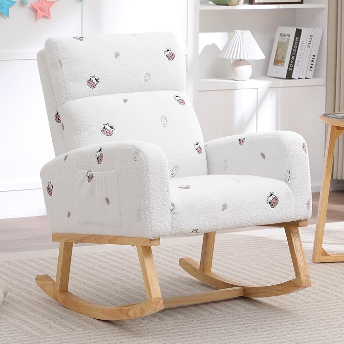 HCHAIRH Rocking Chair Nursery, Sherpa Nursing Rocking Chairs, Upholstered by HCHAIRH