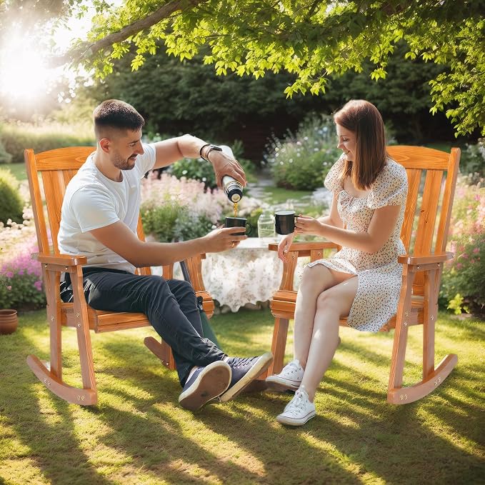VINGLI Outdoor Rocking Chair, Heavy Duty 600 LBS Wooden Rocking Bench - Image 2