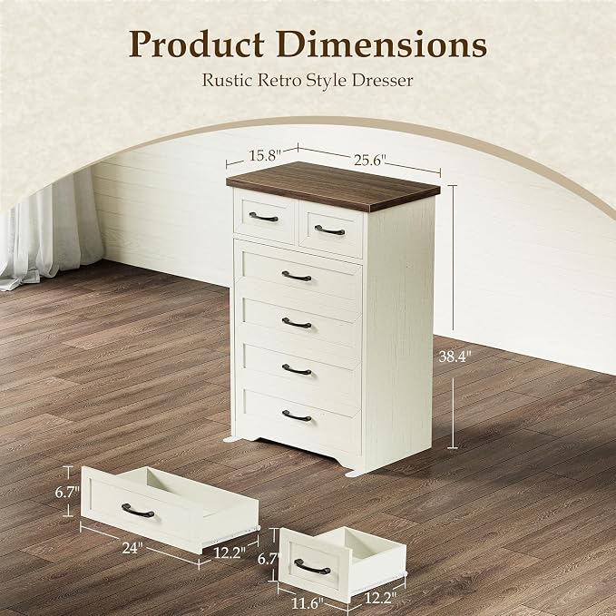 AODK Farmhouse Tall 6 Drawer Dresser - Image 2