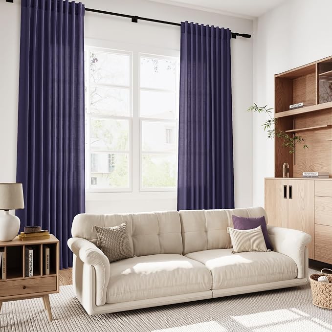Nanspring Purple Linen Blend Light Filtering Back Tab Curtains 102 Inches Long - Image 7