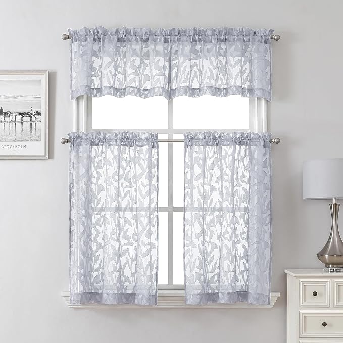 Lecloud Leia Light Grey 2 PCS Sheer Kitchen Curtains 30 Inch Length, Breathable - Image 7