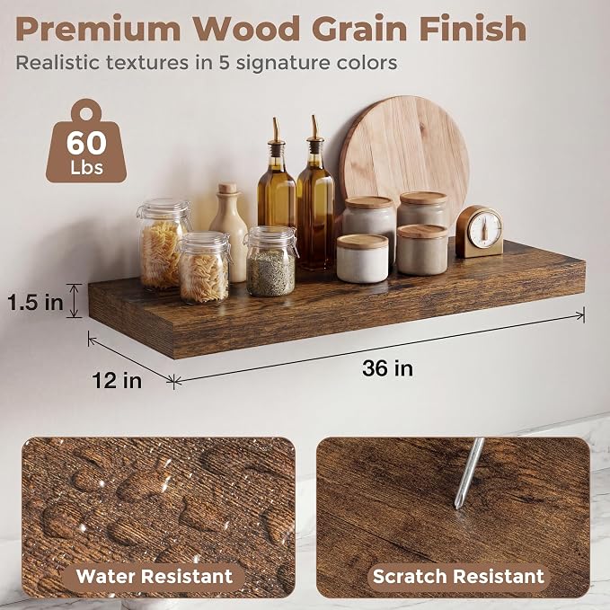 12 inch Deep Floating Shelves for Wall, 36 inch Wide Engineered Wood Wall - Image 3