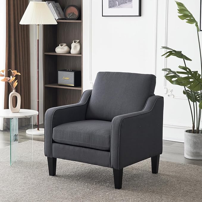 VINGLI Accent Chairs Set of 2 Living Room Chairs Dark Grey Reading Chair - Image 8