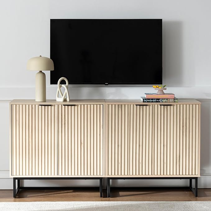 EYYTHUNG Fluted Storage Cabinet Set of 3, Sideboard Buffet Cabinet Modern - Image 2