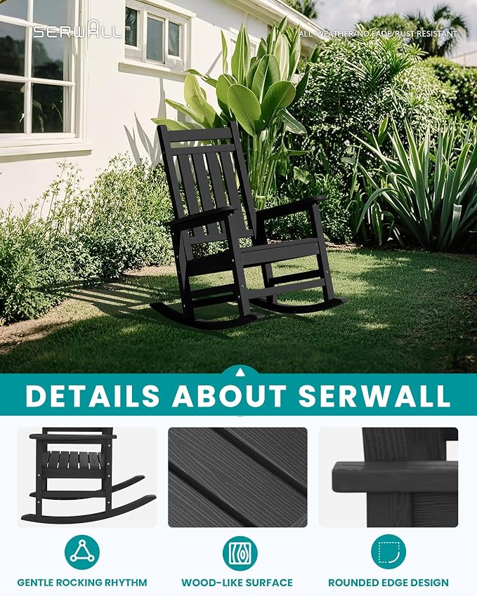 SERWALL Outdoor Rocking Chair Set of 2, HDPE Rocking Chairs - Image 8