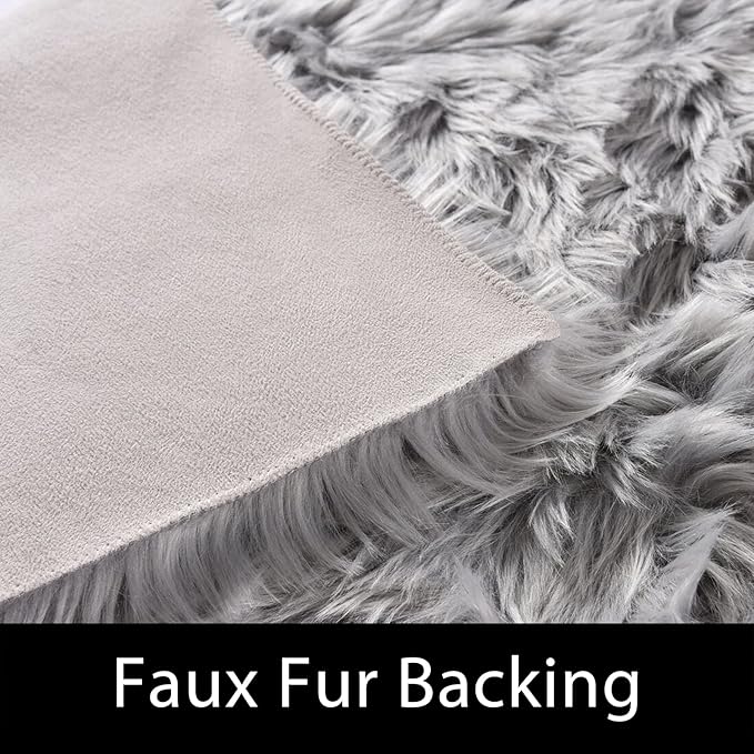 Latepis Area Rugs 10x14 Living Room Washable Rugs Grey Faux Sheepskin Fur - Image 4