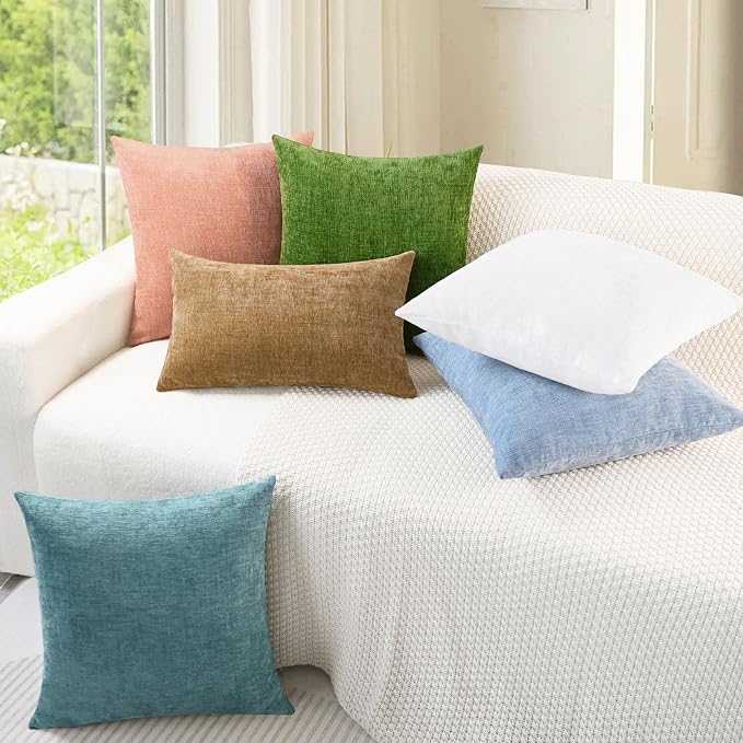 CaliTime Throw Pillow Covers Decorative 24 X 24 Inches Pack of 2 Cozy Chenille - Image 4