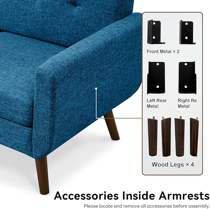 Tbfit 65" W Loveseat Sofa, Mid Century Modern Decor Love Seat Sofas and Couches - Image 9