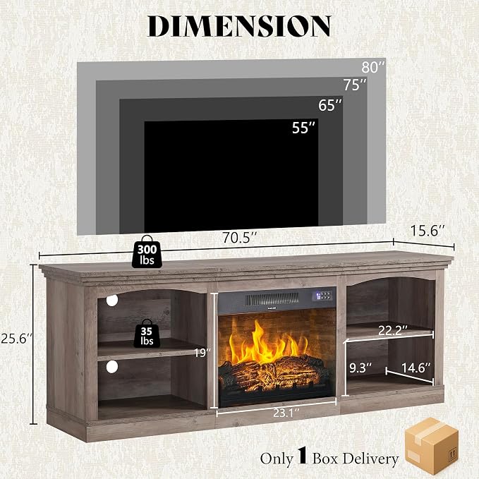 AMERLIFE 70" Farmhouse Fireplace TV Stand - Image 5