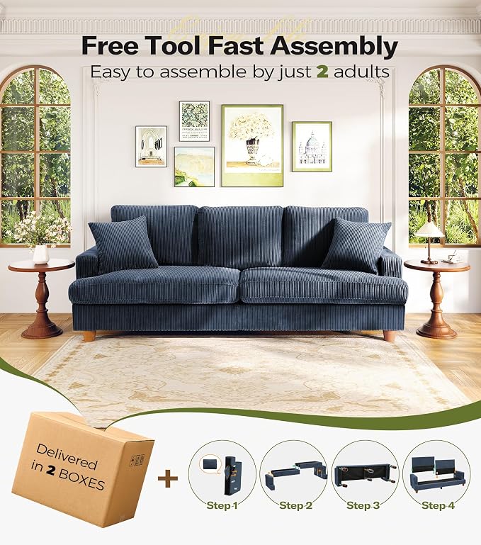 Kidirect 87in Corduroy Couch, Sofa No Tool Assembly, Comfy Couches - Image 6