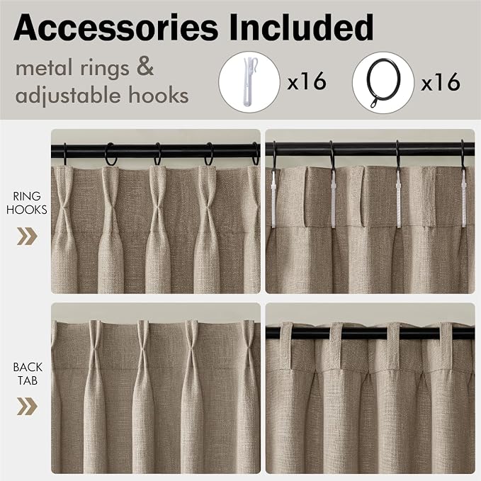 MIULEE Pinch Pleated Thick Linen Curtains 102 Inches Long 2 Panels - Image 8