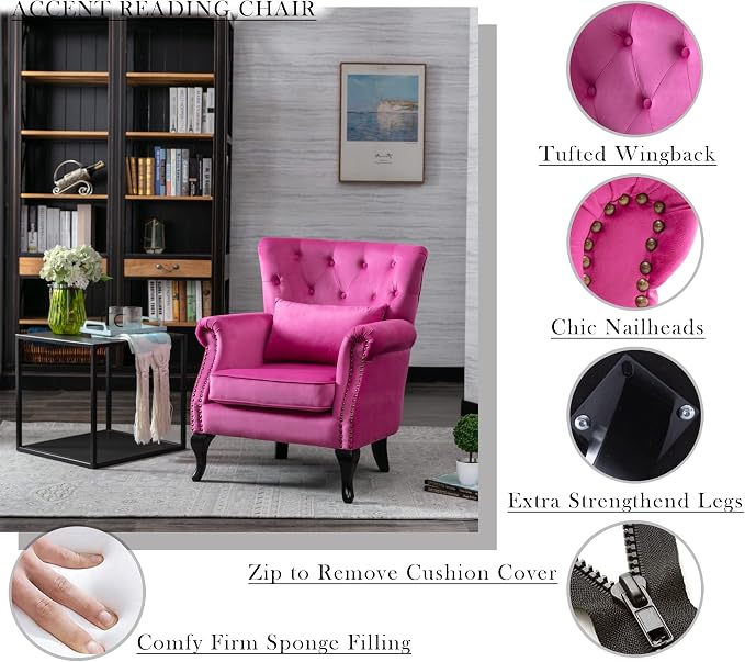 Mid Century Modern Accent Chair Upholstered Armchair Comfy Velvet Fabric Single - Image 3