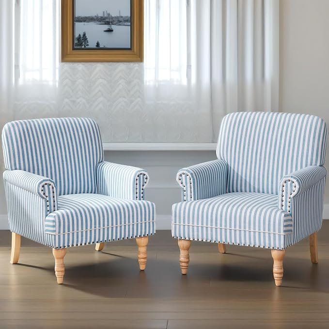 HUIMO Linen Fabric Accent Chairs Set of 2, Mid-Century Modern Armchair by HUIMO