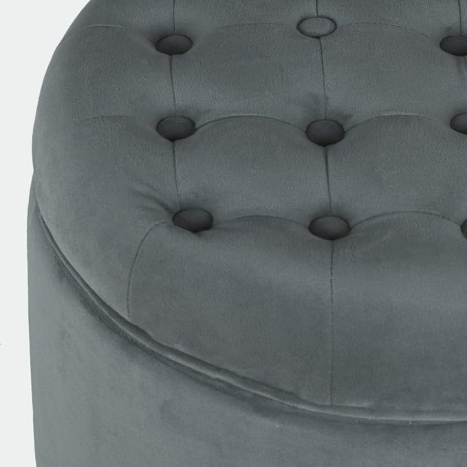 Homepop Home Decor | Upholstered Round Velvet Tufted Foot Rest Ottoman | Ottoman - Image 5