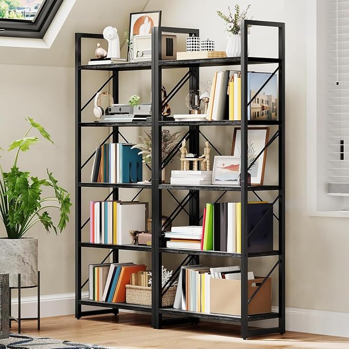 DWVO 5 Tier Bookshelf, Industrial Bookshelves Open Shelf Bookcase, Storage - Image 3