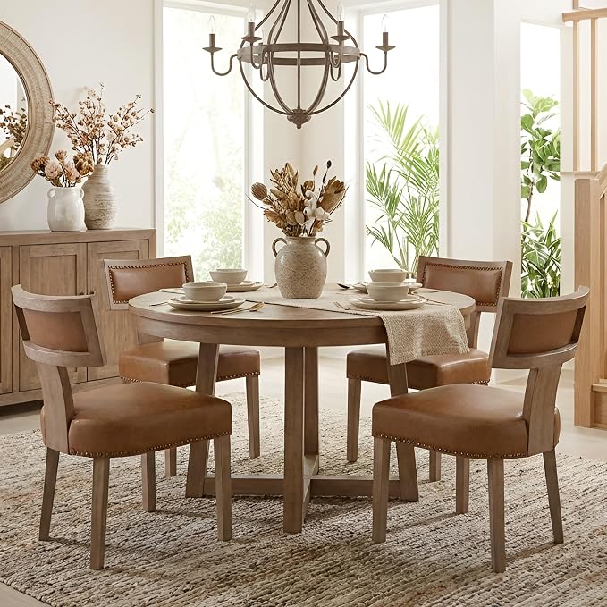 HNY Mid Century Modern Dining Chairs Set of 4, Farmhouse PU Leather Upholstered by HNY