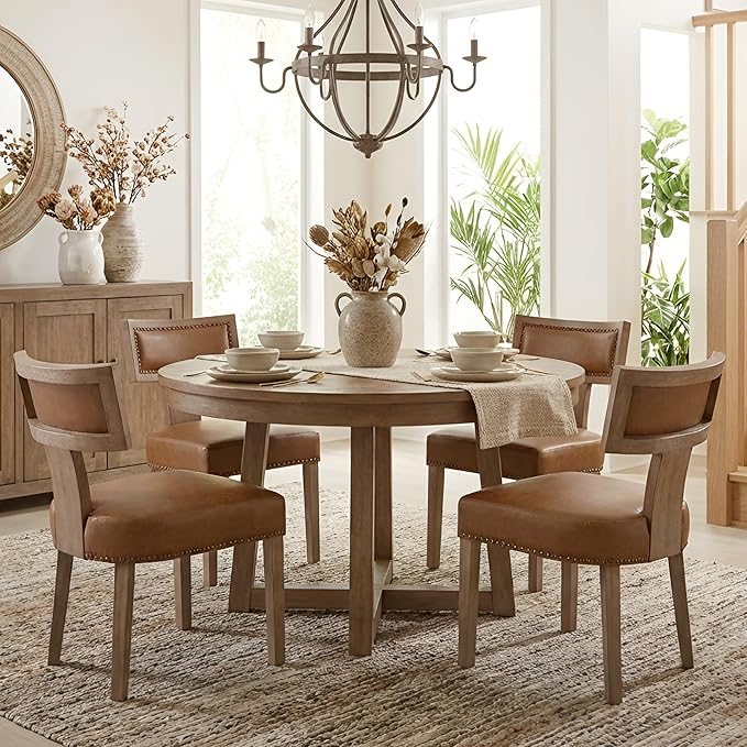 HNY Mid Century Modern Dining Chairs Set of 2, Farmhouse PU Leather Upholstered - Image 7