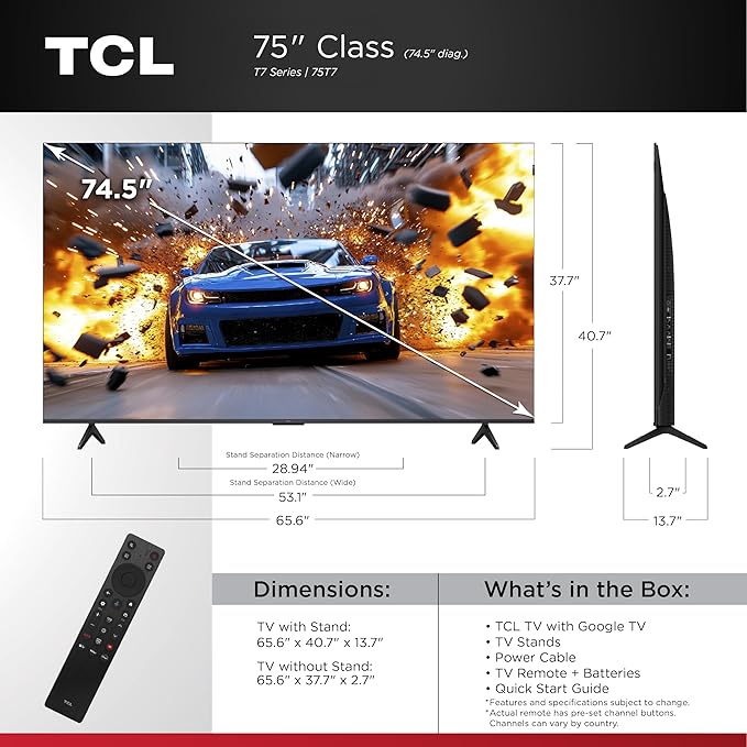 TCL Amazon Exclusive 75 Inch Class T7 Series | 4K QLED HDR Lag-Free Smart - Image 2