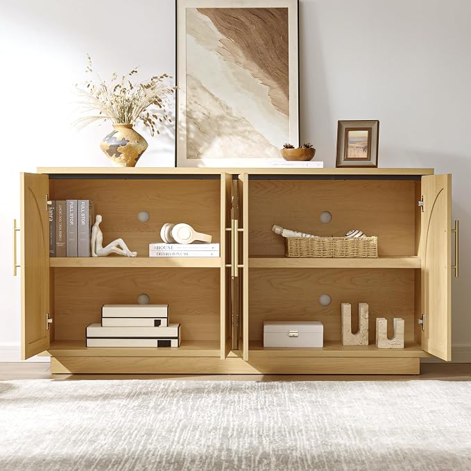 Large 59" Sideboard Buffet Cabinet & TV Stand Set of 2, Modern Arched Credenza - Image 6