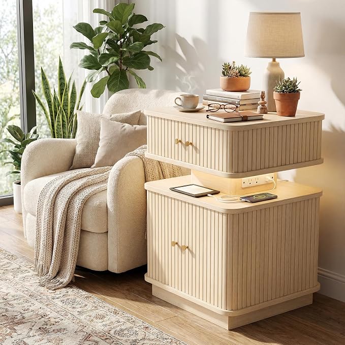 Nightstands Set of 2 with Charging Station, Modern Night Stands Set 2 with - Image 6