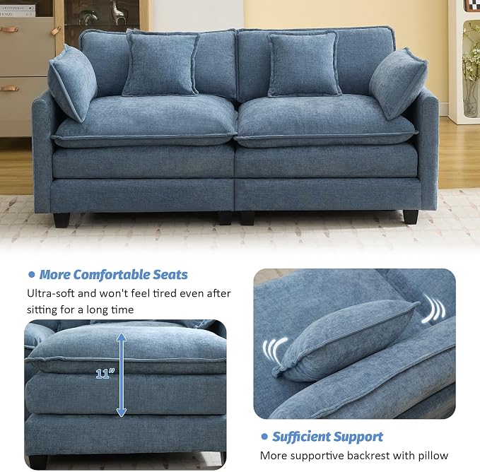 76'' Cloud Deep Seat Loveseat, Upholstered Chenille Modular 2-Seats Sectional - Image 3