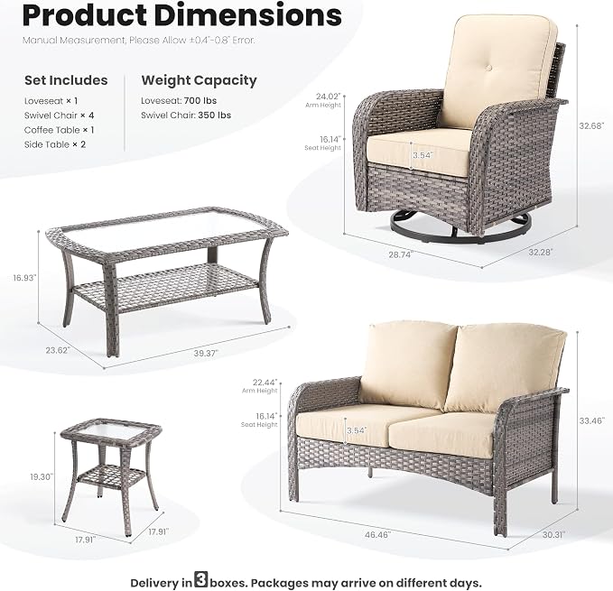 ovios 8-Piece Patio Furniture Set, Outdoor Wicker Sofa - Image 9