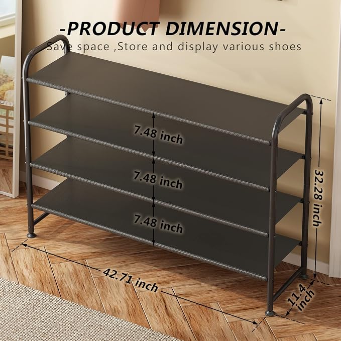 INGIORDAR Shoe Rack 4 Tier Long Storage Organizer Wide Metal Shoe Shelf - Image 3
