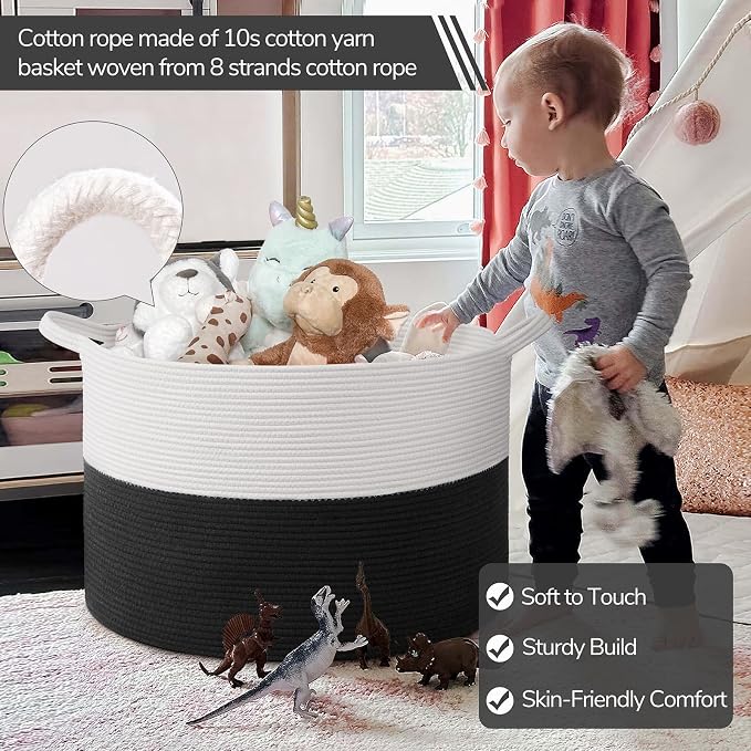 INDRESSME 115L Extra Large Cotton Rope Blanket Basket, Woven Storage - Image 3