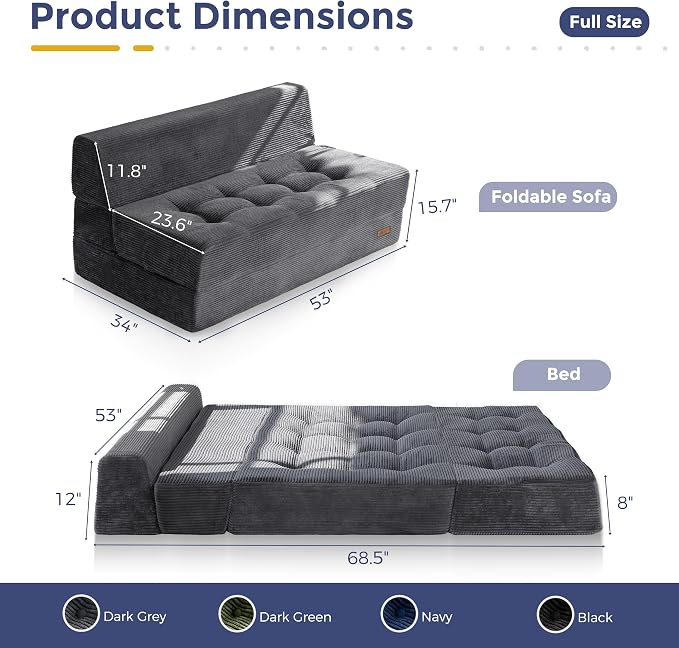 MAXYOYO 8" Folding Sofa Bed, Fold Out Chair Bed Sleeper Chair, Convertible - Image 2