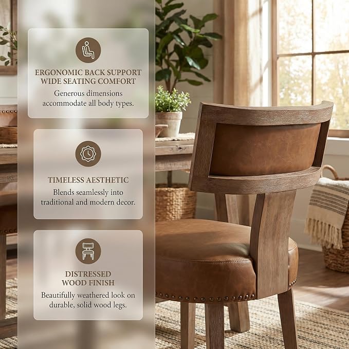 HNY Mid Century Modern Dining Chairs Set of 2, Farmhouse PU Leather Upholstered - Image 4