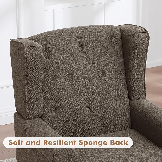 Accent Chair Set of 2, Mid Century Modern Fabric Wingback Chair, Upholstered - Image 6